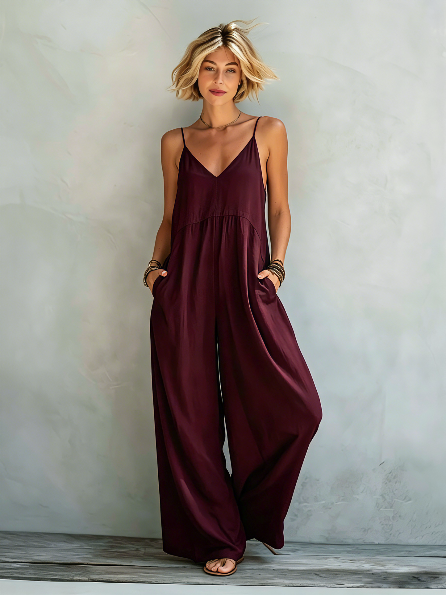 Women's Casual White Cotton-linen Blend Sleeveless Loose Jumpsuit
