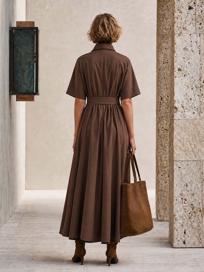 Women's Pocket Design Casual Solid Stand Collar Three Quarter Sleeve Dress