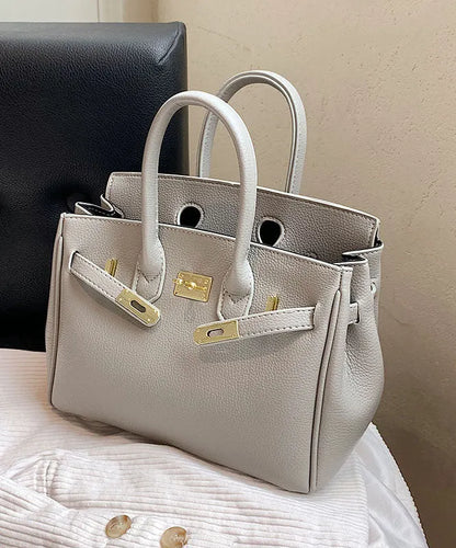 Classy Khaki Faux Leather Solid Durable Tote Handbag
