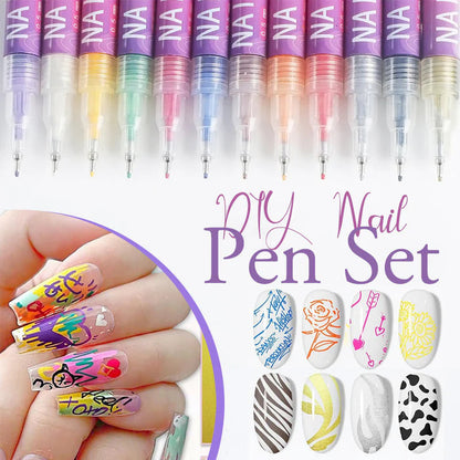 MagicManiTM - 12 Colors Nail Art Pen Marker Set for Creative Designs 💅🎨