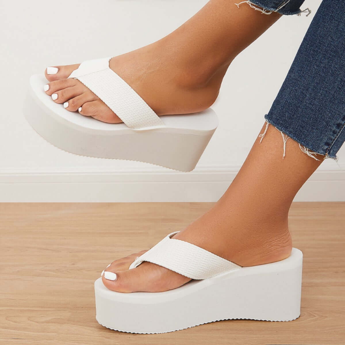 Chunky Platform Flip Flops Wedges Slip on Beach Sandals