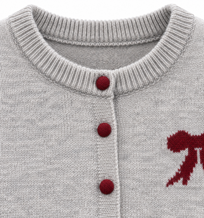 Women's Bow Knit Cardigan – Pearl Button Round Neck Sweater