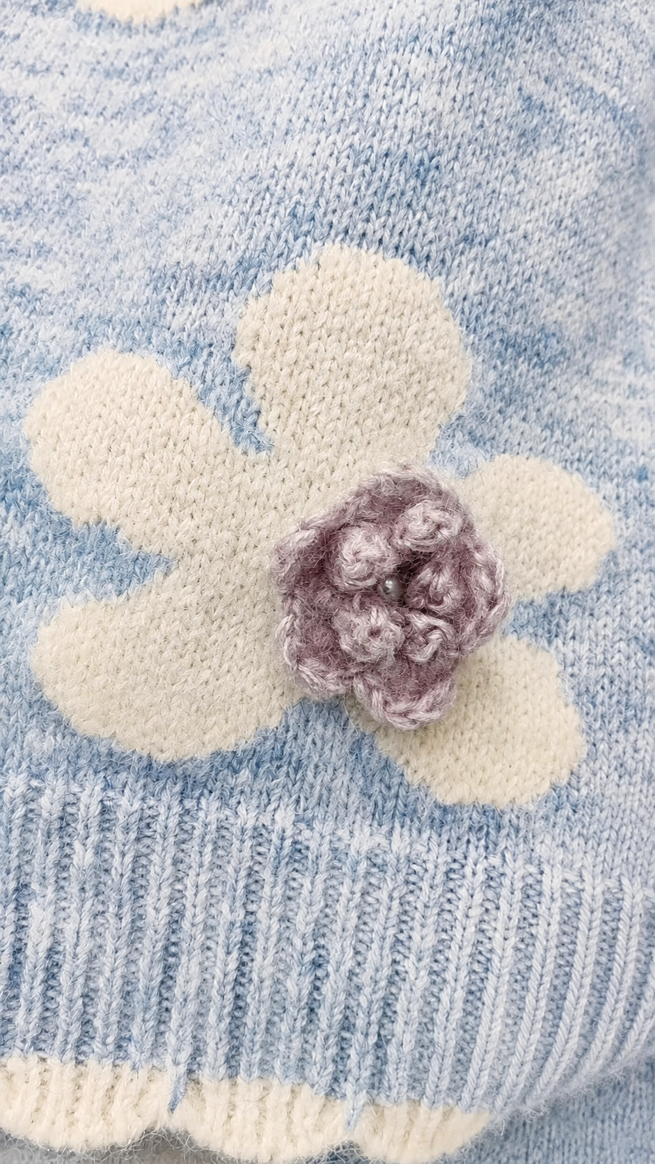 Women’s 3D Floral Wool Cardigan – Pearl Button Soft Knit Sweater for Early Fall