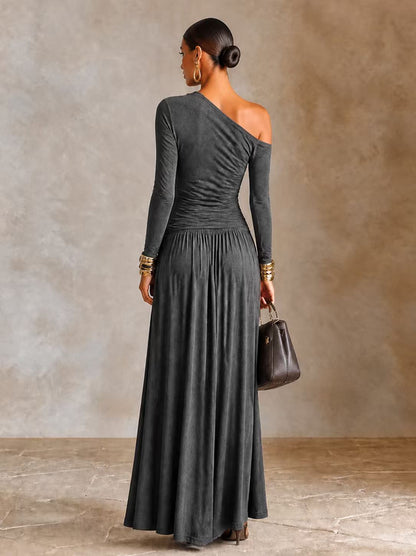 Women's Asymmetric Off‑Shoulder Long Sleeve Vacation Maxi Dress