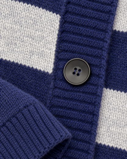 Women's Wide Stripe Cardigan – V-Neck Button-Up Knit Sweater