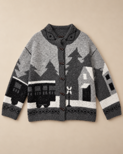 Women's Graphic Wool Cardigan – Scenic Knit Toggle-Button Sweater