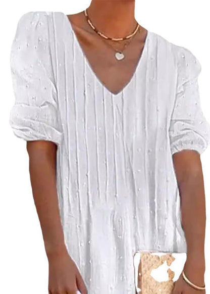 Plus Size White V Neck Lace Patchwork Cotton Dress Summer