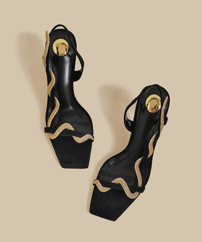 Black Sandals High Heel Suede Fitted Splicing Peep Toe