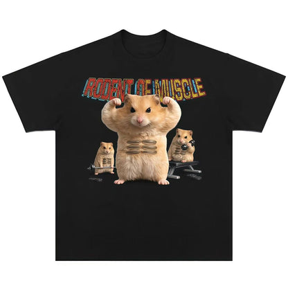 "Muscle Hamster" Powerlifting Design – New Unisex Short-Sleeve Tee (Heavyweight Cotton, Breathable, Printed)