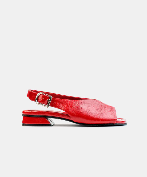 Chic Red Faux Leather Splicing Chunky Sandals Peep Toe