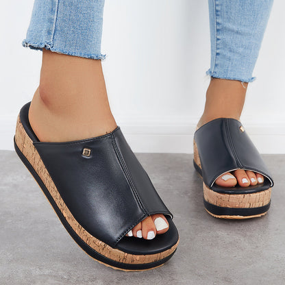 Comfortable Cork Footbed Slip-on Sandals Platform Wedge Slippers