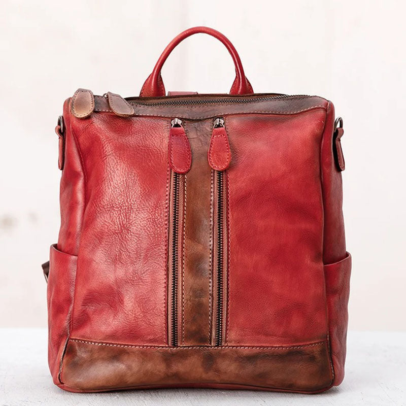 Casual Travel Color Matching Leather Backpack
