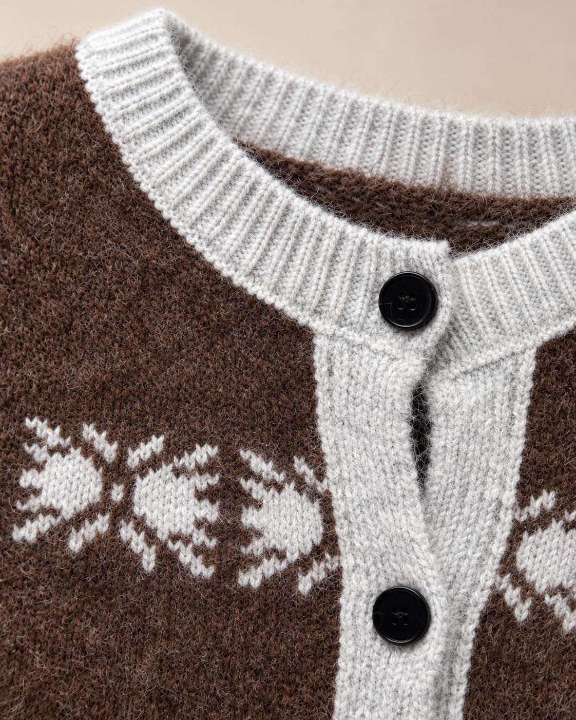 Women's Fair Isle Wool Cardigan – Striped Crewneck Button-Up Sweater