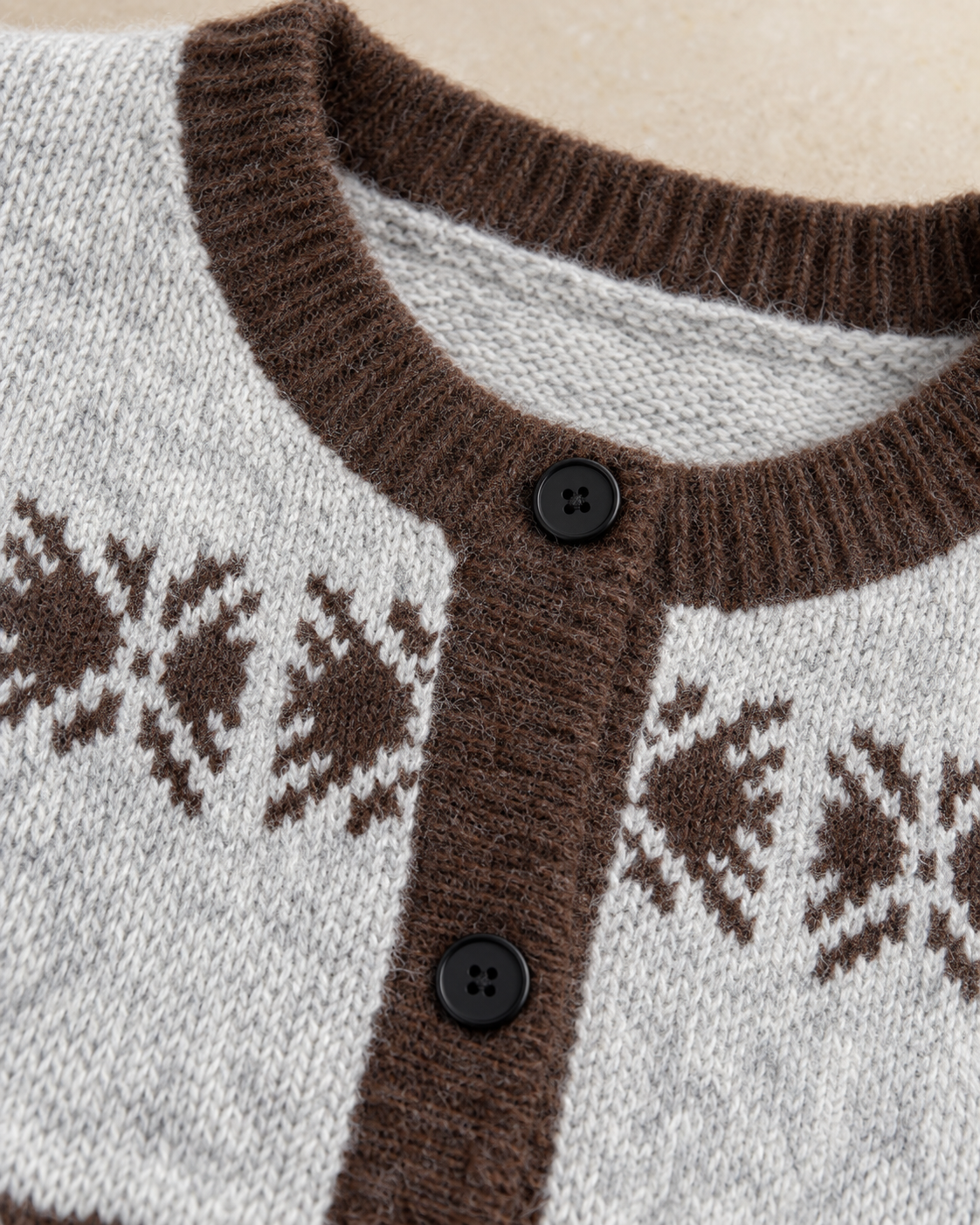 Women's Fair Isle Wool Cardigan – Striped Crewneck Button-Up Sweater