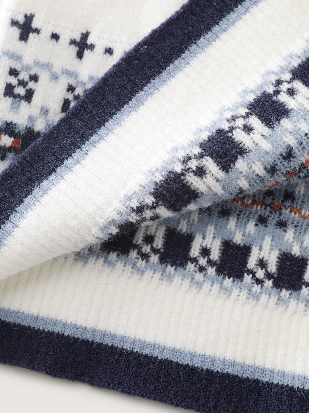 Women's Hooded Wool Cardigan – White Fair Isle Button-Up Knit Sweater