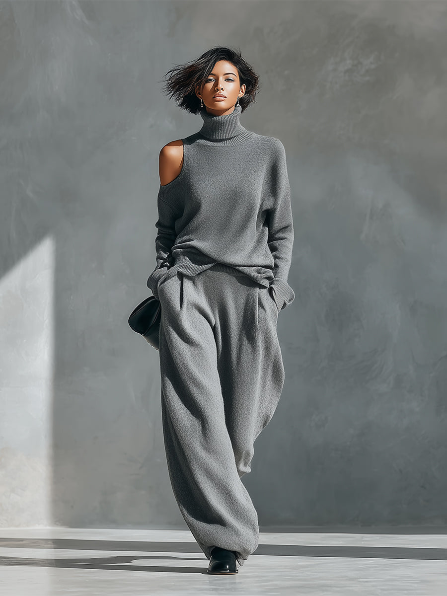 Women's One-shoulder Cut-out Modern Knit-Blend Set