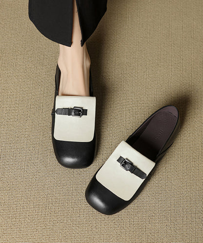 Beige Cowhide Leather Splicing Loafers