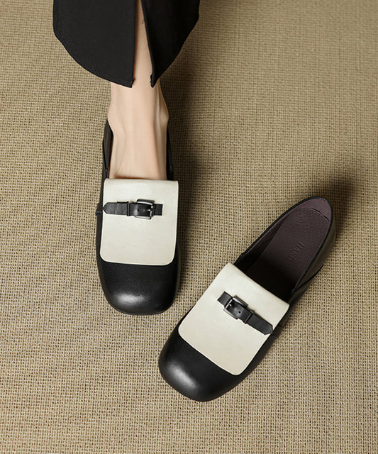 Beige Cowhide Leather Splicing Loafers