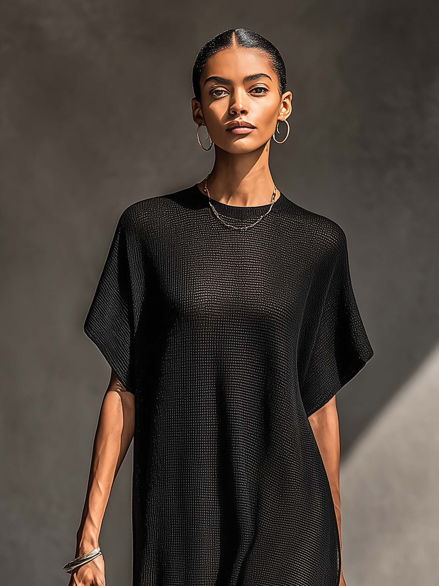 Women's Minimalist Sheer Knit Short-sleeved Maxi Dress
