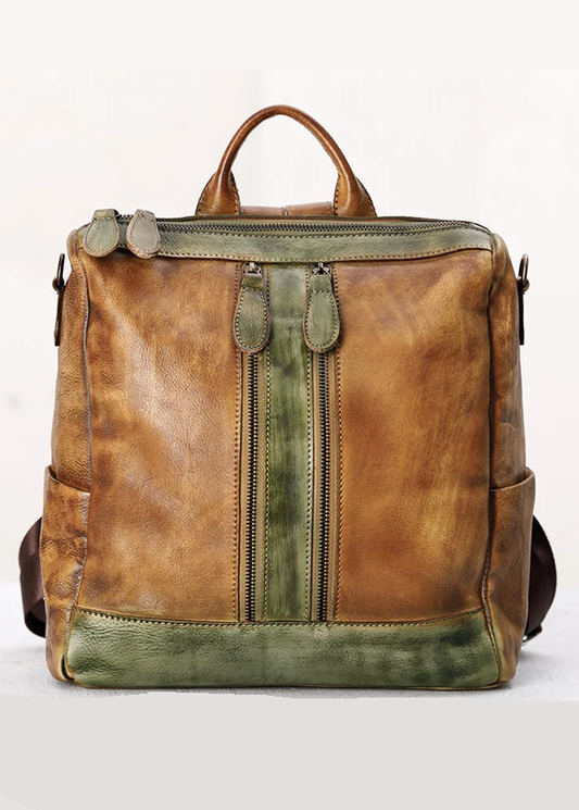 Casual Travel Color Matching Leather Backpack