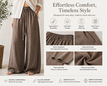 Old Money Style Faux Linen Wide-Leg Pants – Relaxed, Breathable & Effortlessly Elegant