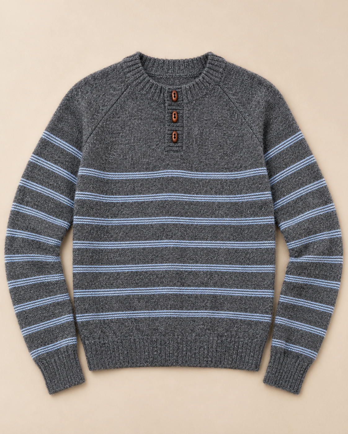 Women's Striped Wool Sweater – Henley Button-Neck Knit Pullover