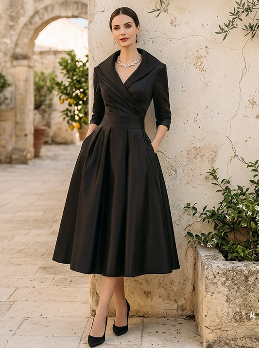 Elegant Satin Waist-Cinching Long-Sleeved Long Dress