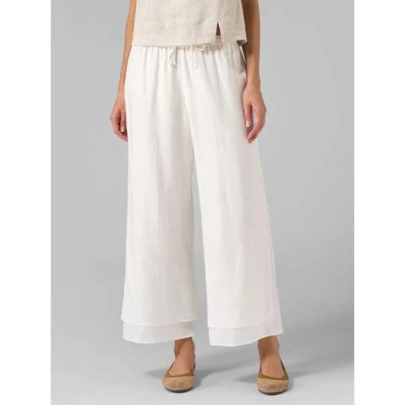 Cotton Linen Colorblock Ankle Pants
