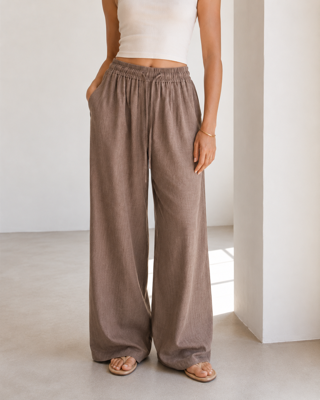 Old Money Style Faux Linen Wide-Leg Pants – Relaxed, Breathable & Effortlessly Elegant