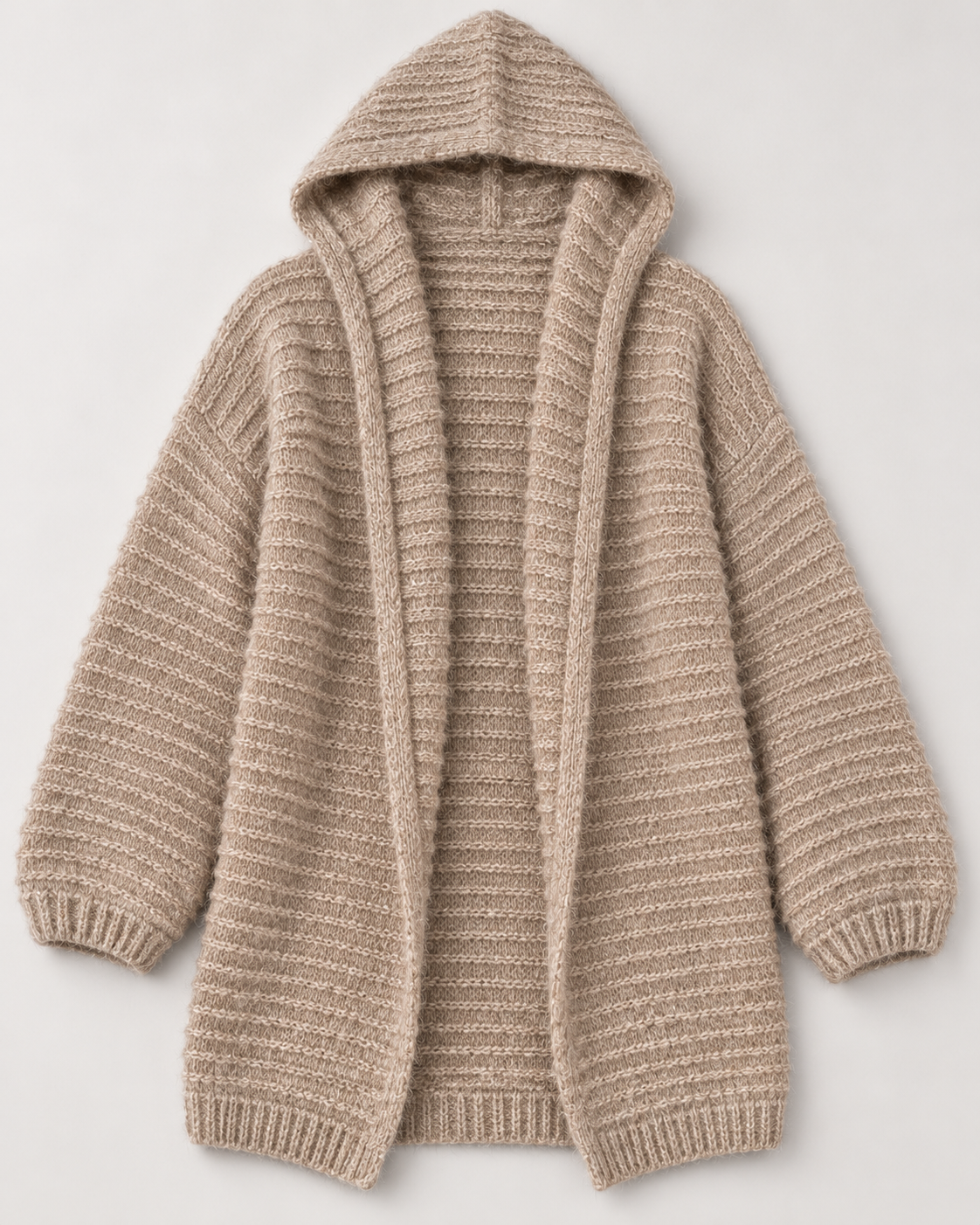 Women's Hooded Wool Cardigan – Longline Open-Front Knit Sweater