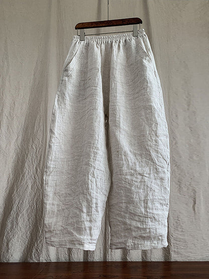 Women Spring Casual Solid Loose Elastic Waist Linen Pants
