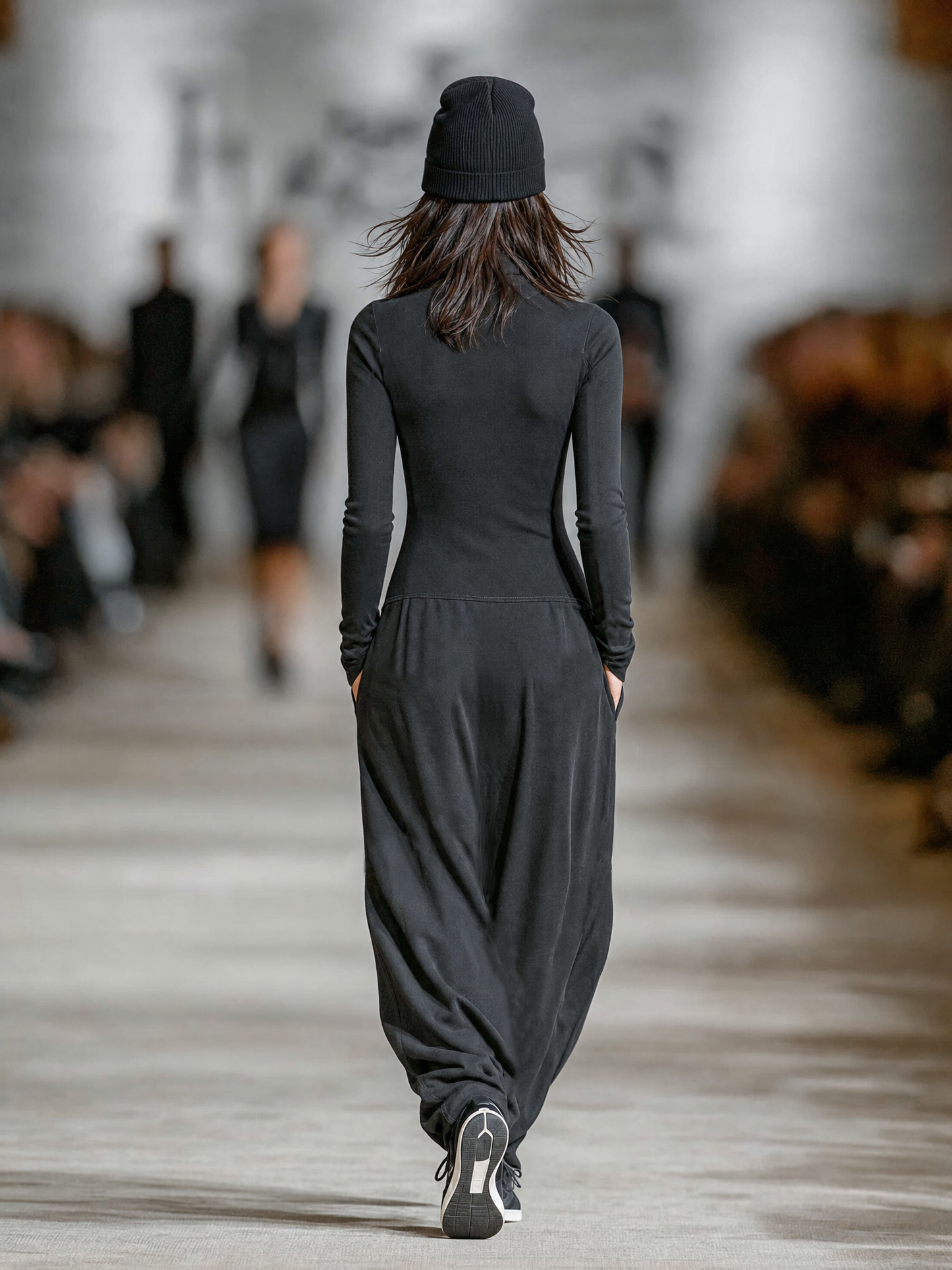 Women's Sports Cotton Blend Half-high Collar Zipper Loose Maxi Dress