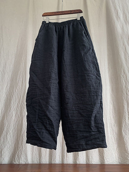 Women Spring Casual Solid Loose Elastic Waist Linen Pants