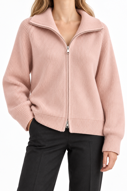 Women's Sherpa Fleece Zip-Up Jacket – Stand Collar Plush Coat