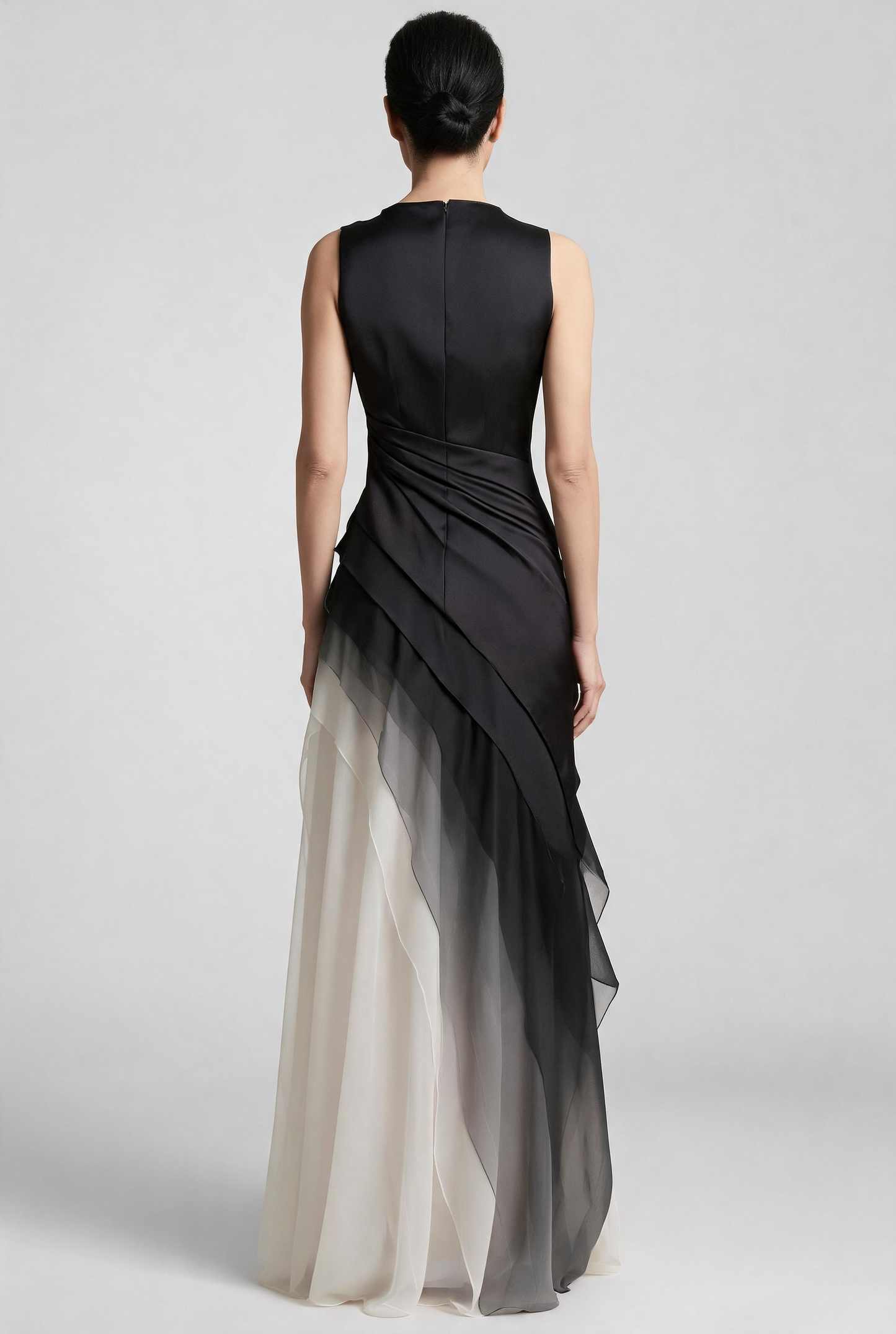 French Black High Waist Patchwork Tulle Maxi Dresses Sleeveless