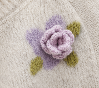 Women’s 3D Floral Wool Cardigan – Soft Relaxed-Fit Button-Up Sweater for Early Fall