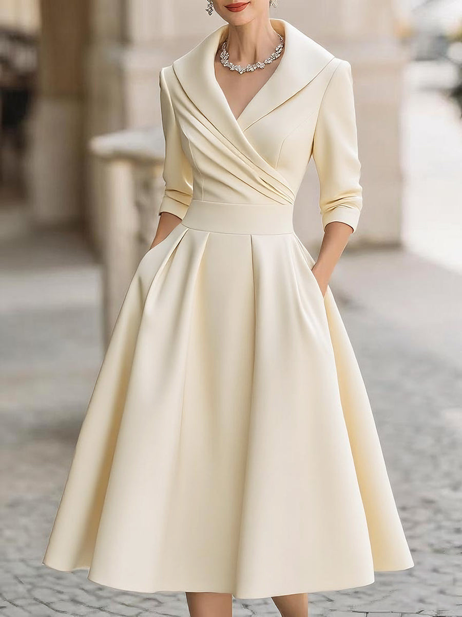Elegant Satin Waist-Cinching Long-Sleeved Long Dress
