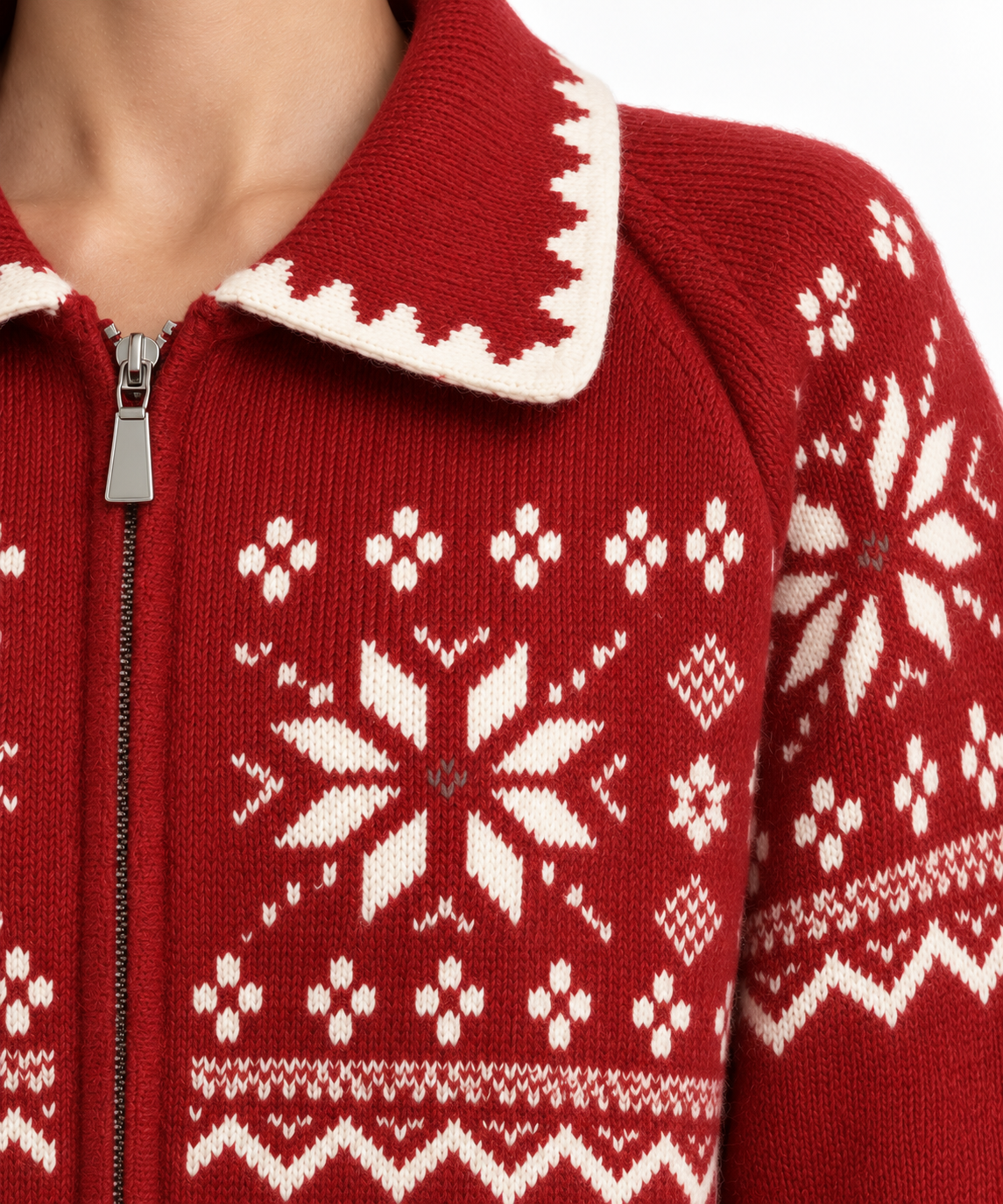 Women's Fair Isle Half-Zip Pullover Sweater – Nordic Snowflake Knit Top