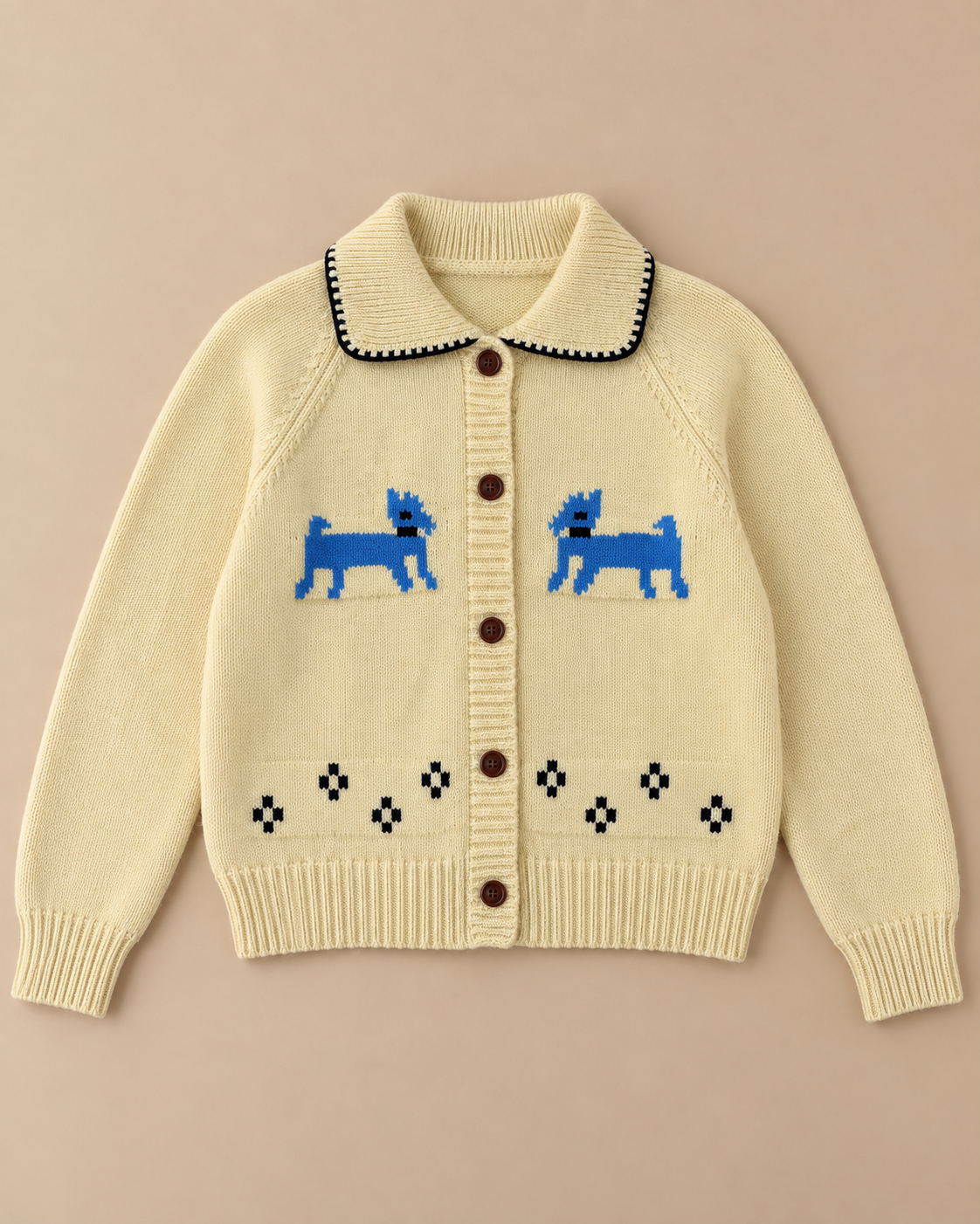 Women's Dog Wool Cardigan – Contrast Collar Button-Up Knit Sweater