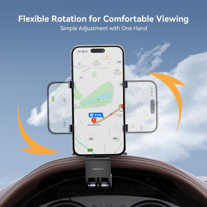Universal Car Phone Holder Mount, 360 Degrees Rotation Dashboard Phone Holder [Upgrade Clip Never Fall]