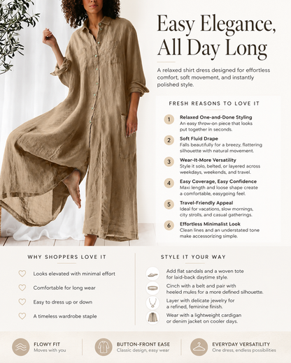 Loose Khaki Peter Pan Collar Button Pockets Linen Jumpsuits Long Sleeve