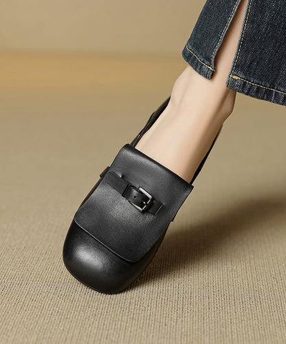 Beige Cowhide Leather Splicing Loafers
