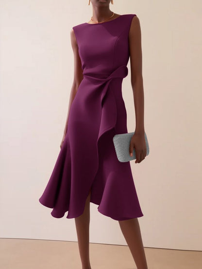 Sleeveless Red Elegant Dress Round Neck