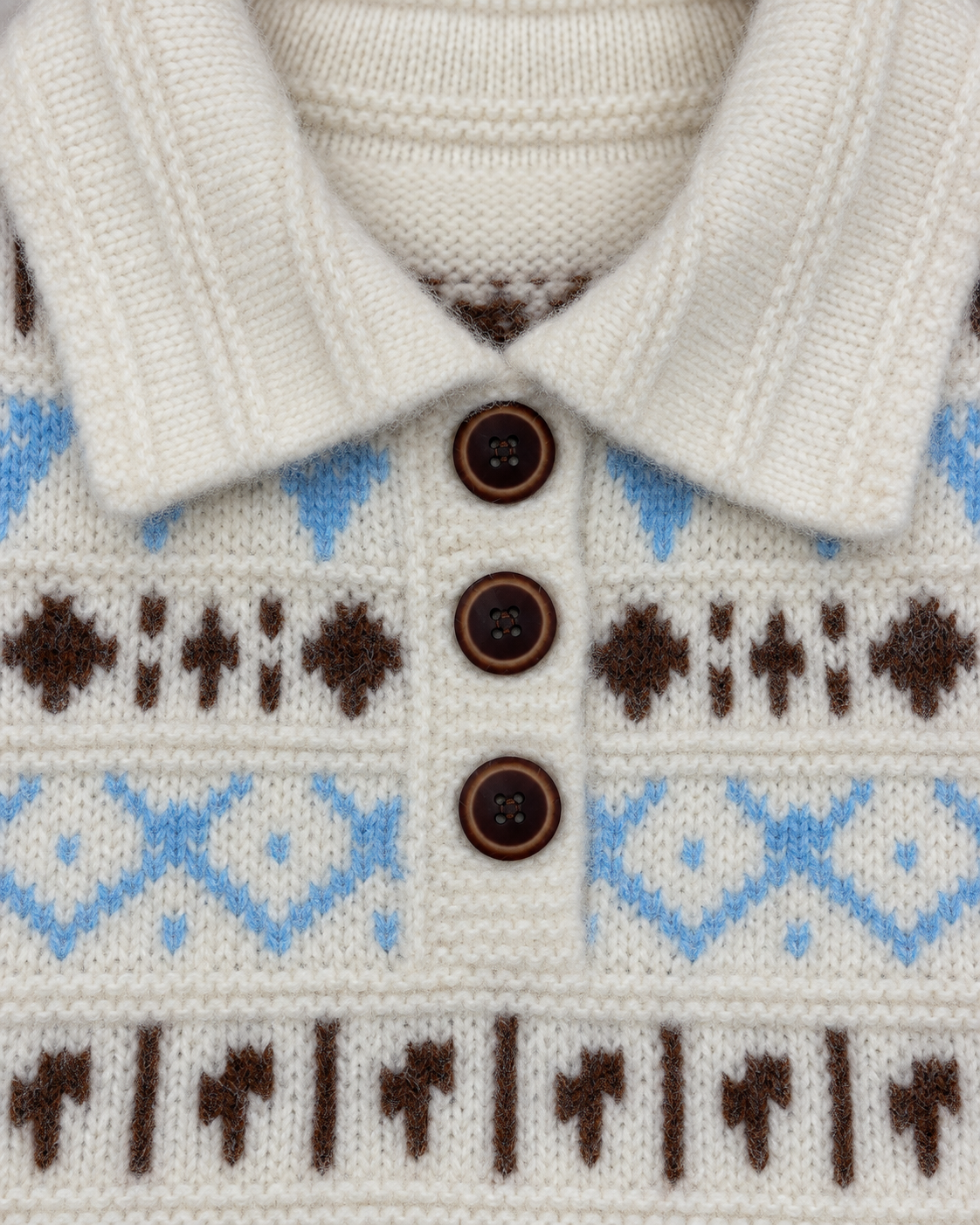 Women's Fair Isle Wool Sweater – Collared Three-Button Knit Pullover