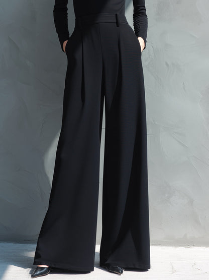 Women's Black Classic Knit Turtleneck Wide - Leg Jumpsuit