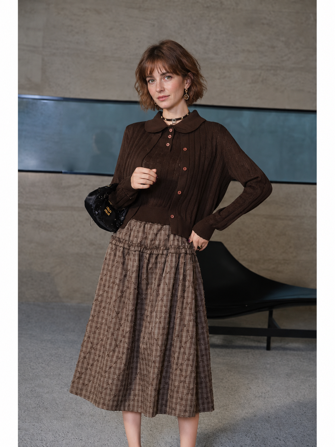 Women's Wool Cardigan and Top Set – Two-Piece Pointelle Knit Twinset