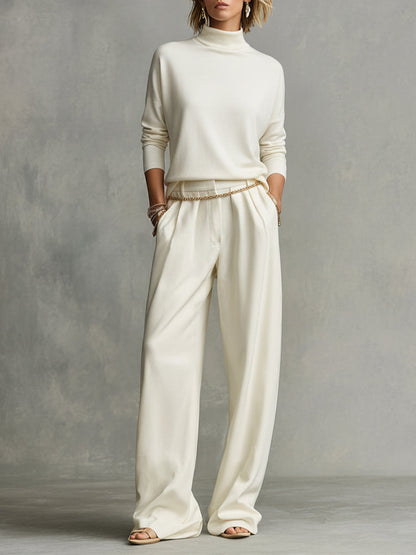 Women's Ivory Soft Knit Turtleneck with Oversized Silhouette & High Neck, Contemporary Effortless-Chic Style Top