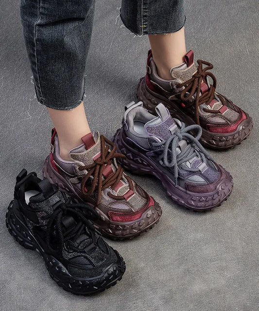 Purple Lace Up Breathable Mesh Splicing Suede Platform Sport Shoes
