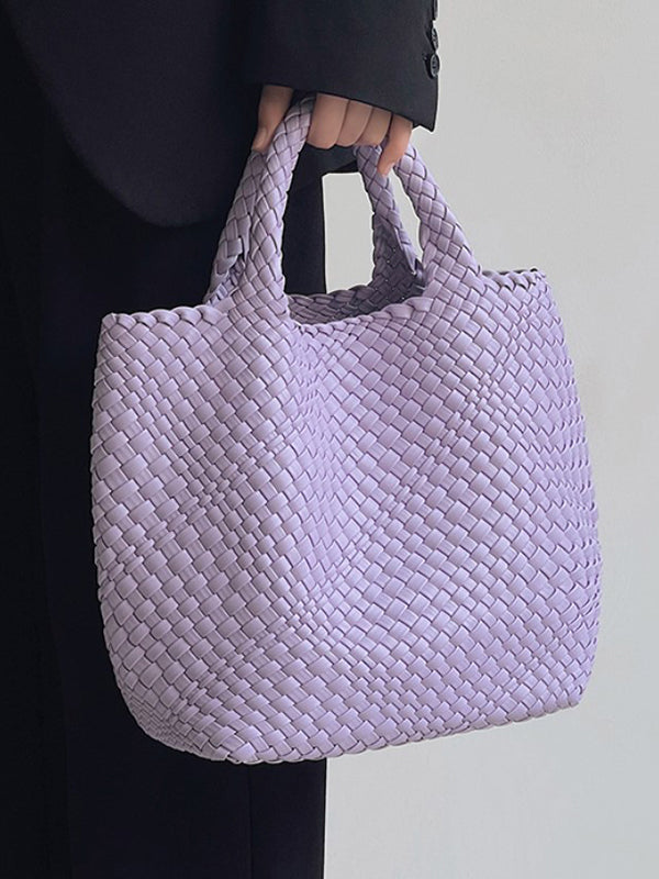 Solid Color Woven Tote Handbags Bags