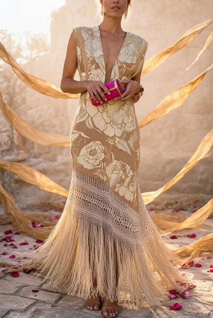 Ship in 24 hours!/Sexy Bronzing Heart Shaped Tassel Asymmetrical V Neck Dresses